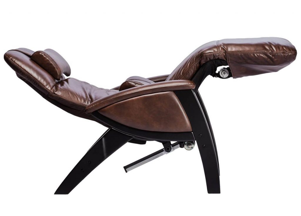 A photo of a zero-gravity recliner. It's upholstered in faux leather, and has a neat silhouette.